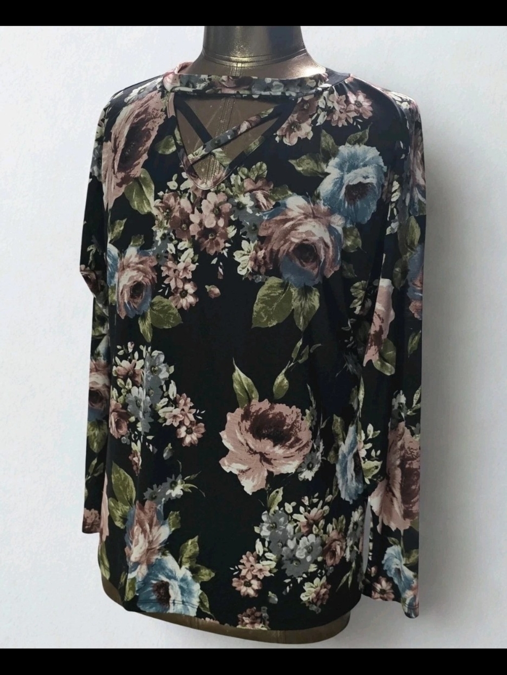 white birch Black Floral Crisscross Long-Sleeve Top